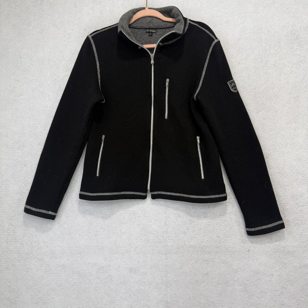 M Miller Jacket Womens Large Black Wool Knit Zip Front Contrast Trim USA